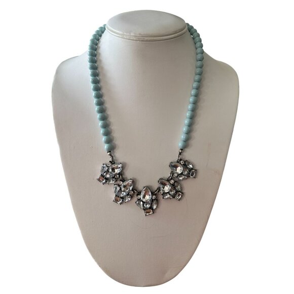 Light Blue Beaded Necklace Loft Silver-Tone Crystal Pendant Statement Necklace - Picture 1 of 3